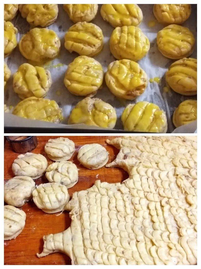 Sütőpapiros tepsibe rakom. A tojássárgát elkeverem a tejjel, és ecsettel lekenem a pogácsák tetejét.
Forró sütőben kb. 180-200 fokon (kb. 20 perc) alatt szép pirulósra sütöm. (Ne süssük túl, ne szárítsuk ki!)