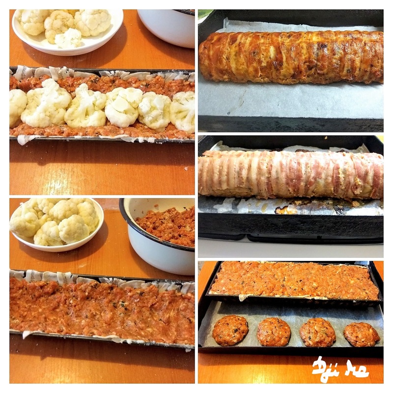 A karfiolrózsákat forró sósvízben 2-3 percig előfőzzük.
A zsemlét beáztatjuk a tejbe, majd kinyomjuk és szétmorzsoljuk. Nagyon apróra vágjuk a vöröshagymát, vagy lereszeljük, a fokhagymát kipréseljük.
Egy nagyobb tálba tesszük a darált húst, ízlés szerinti fűszereket, tojásokat és a kinyomkodott zsemlét. Alaposan összegyúrjuk, ha esetleg túl lágyra sikerül, kevés zsemlemorzsát rakhatunk bele.